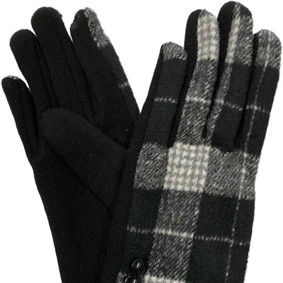 Black Button Plaid Smart Gloves Fleece Lined Smart Touch Text Friend - Picture 3 of 9